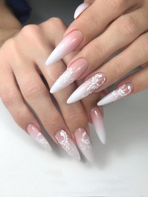 Hand-Painted Bridal Gel Nails by Art