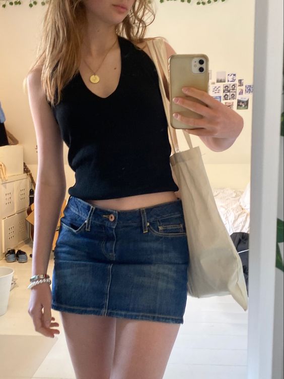 Denim Mini Skirt With Fitted Top