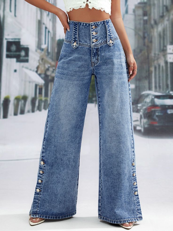 Wide Leg Jeans With Buckles