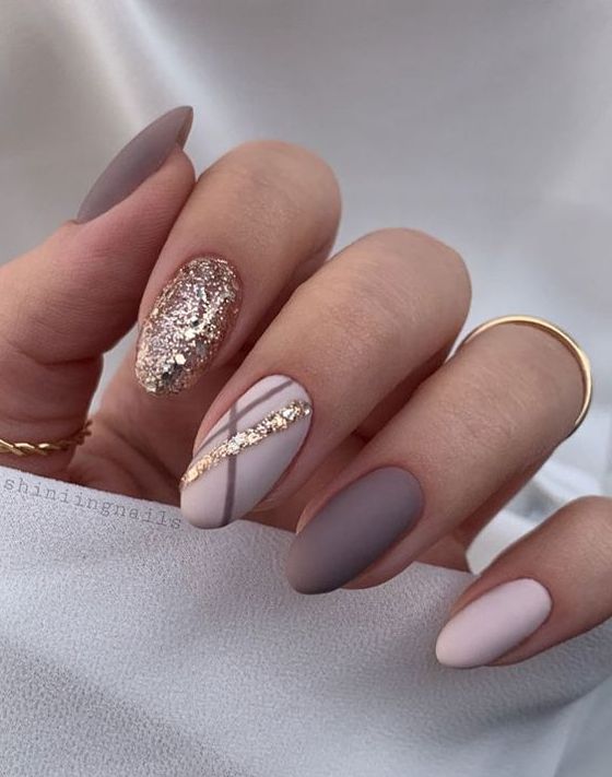 Matte and Glitter Short Nails