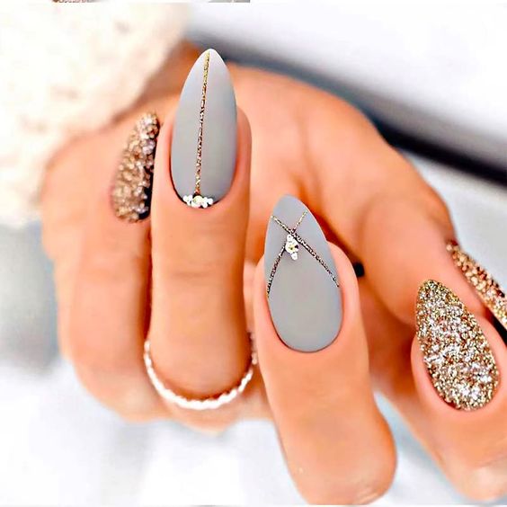 Matte and Rhinestone Nail