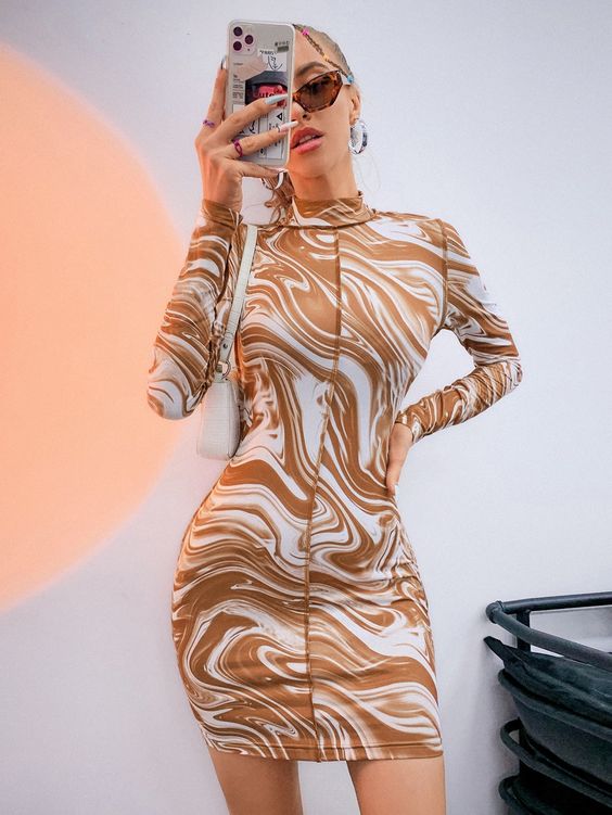 Marble Printed Bodycon Dress