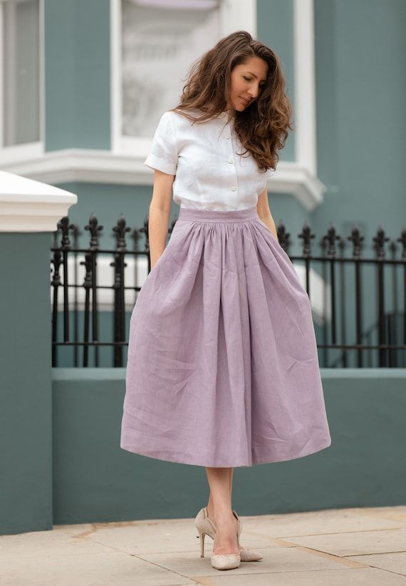 Midi Skirt with a Plain Blouse