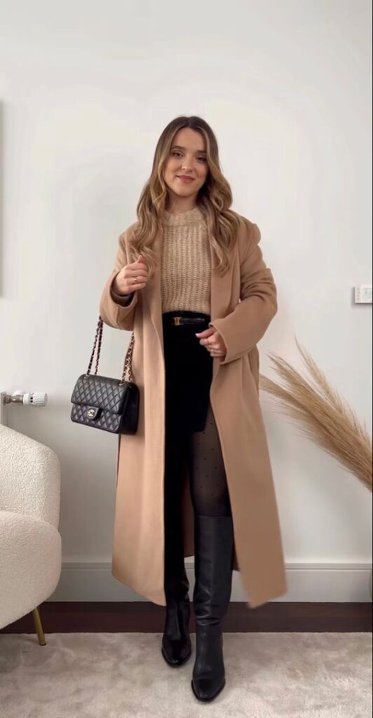 Outfit with Slit Skirt & Coat