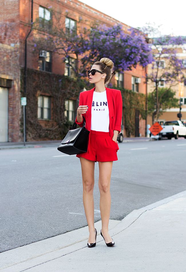 white t-shirt with red shorts