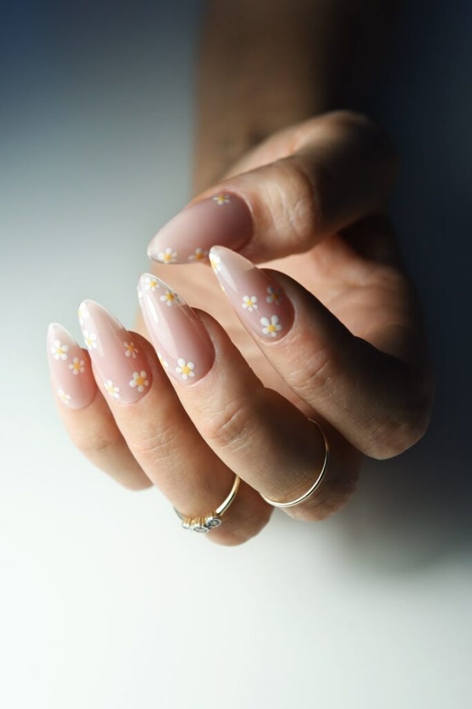 Baby Pink French Tip With Daisies