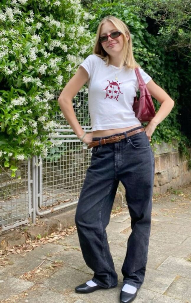 Baby tees paired with baggy jeans