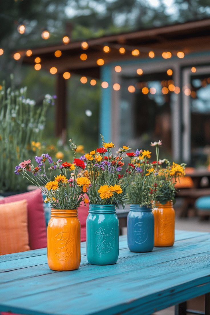 Painted Mason Jar Vases