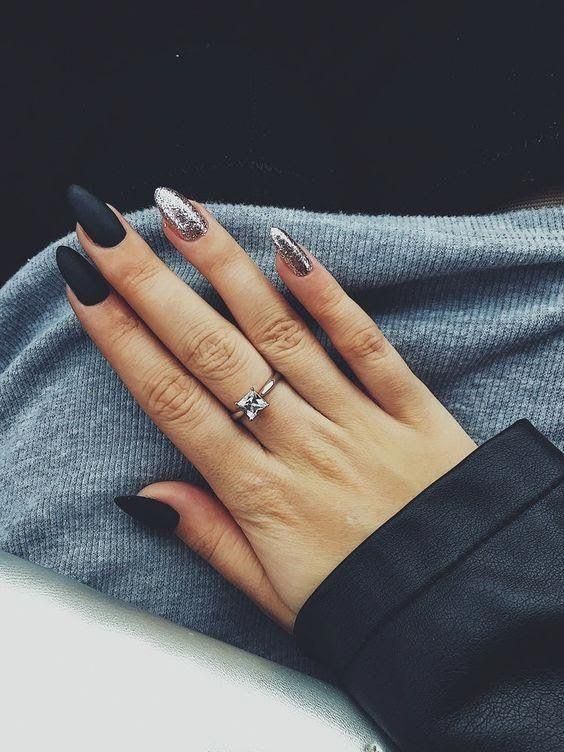 Black Chrome with Rhinestones Nail